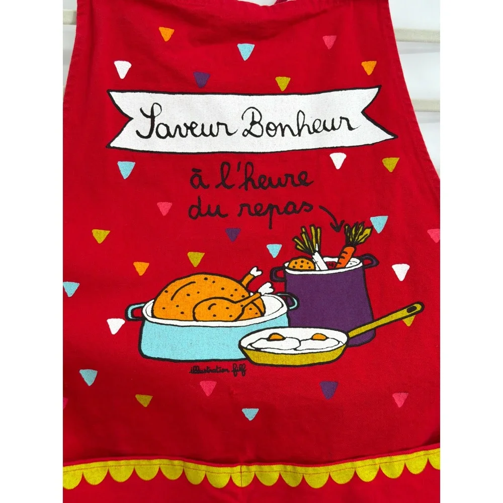 Alma Mater France Red‎ Cotton Apron Saveur Bonheur Illustration Fiff Pocket